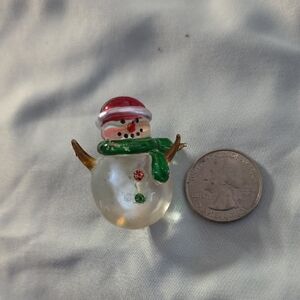 Festive Snowman Brooch with Red and Green Accents